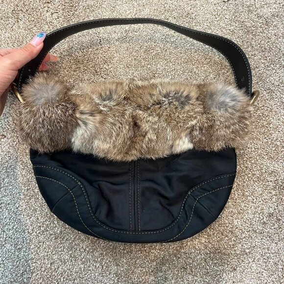 Coach Vintage Y2K Fur Trim Nylon Small Shoulder Bag - Picture 1 of 5
